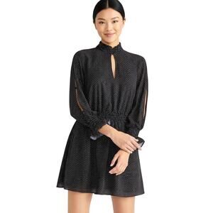 Rachel Roy Lucky Dot Blouson Dress Black White Polka Dot Long Sleeve Small